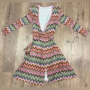 Manuel Canovas True Wrap Dress – Zig Zag & Floral Print, Long Sleeve Fit & Flare